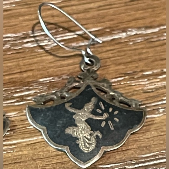 Made in Siam Vintage Sterling Silver Nielloware Earrings. - Picture 4 of 7